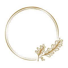 Vector round dotted frame with mistletoe leaf decoration. Christmas vintage style template.