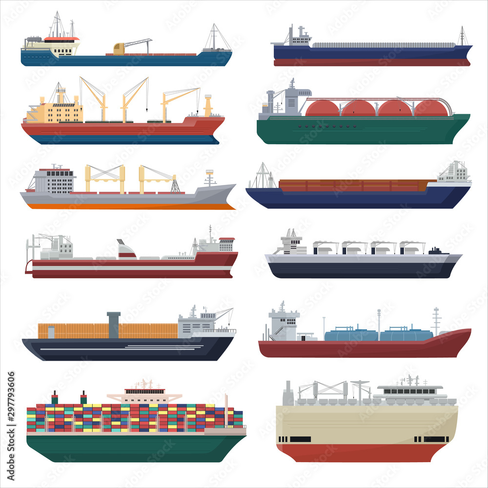 Wall mural cargo ship vector shipping transportation export container illustration set of industrial business f