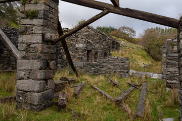 Fototapeta na wymiar The abandoned Rhos Slate Quarry at Capel Curig, Snowdonia National Park, Wales