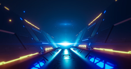 Fototapeta na wymiar Abstract concept of sci-fi corridor. 3d neon light animation tunnel. 3d render