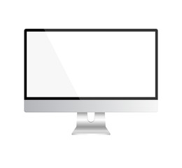Realistic computer monitor. Computer empty screen display isolated on white background.  Mock up of equipment for office. Vector illustration.