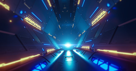 Abstract concept of sci-fi corridor. 3d neon light animation tunnel. 3d render