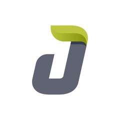 J letter eco logo with green leaf.