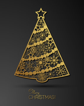 Stylized Christmas tree decoration made from swirl shapes. New Year design template.