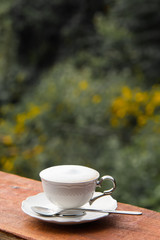 Coffee in the morning mountain background