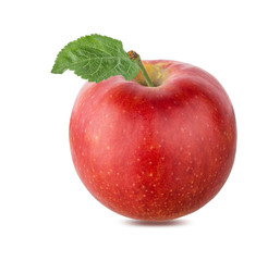 Red apple with leaf isolated on white background with clipping path