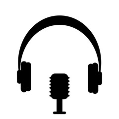 Silhouette image Microphone with headphones. Vector illustration