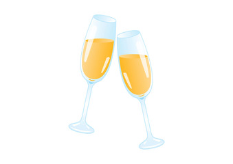 Toast with champagne vector illustration. Glasses of champagne vector. Champagne isolated on a white background. New Year toast vector. Two glasses of champagne