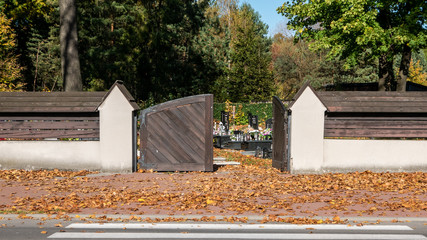Graveyard entrance with opened gate