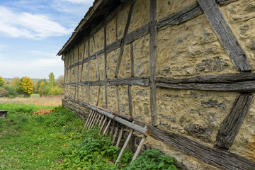 Naklejka premium Schwaebisch Hall, Wackershofen, Germany - 15 October 2019: View from a half timbered house in a german village