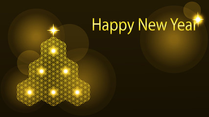 Vector New Year and New Year Greeting card. Glowing Flower of Life.