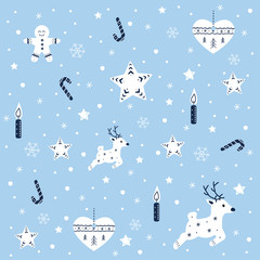 Gentle and cute christmas pattern. Happy New Year and Merry Christmas illustrations. Doodle holiday pattern
