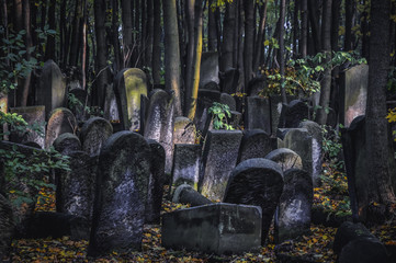 Old graves on the Jewish Cemetery located at Okopowa Street in Wola district of Warsaw