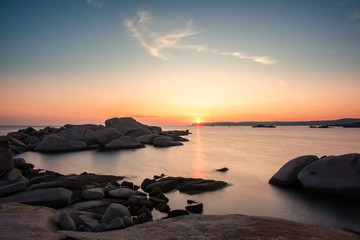 Fototapeta na wymiar Sunset from rocky coastline of Cavallo Island in Corsica
