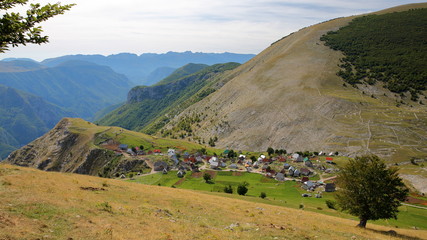 General view of Lukomir village, surrounded by  Bjelasnica mountains and overlooking Rakitnica...