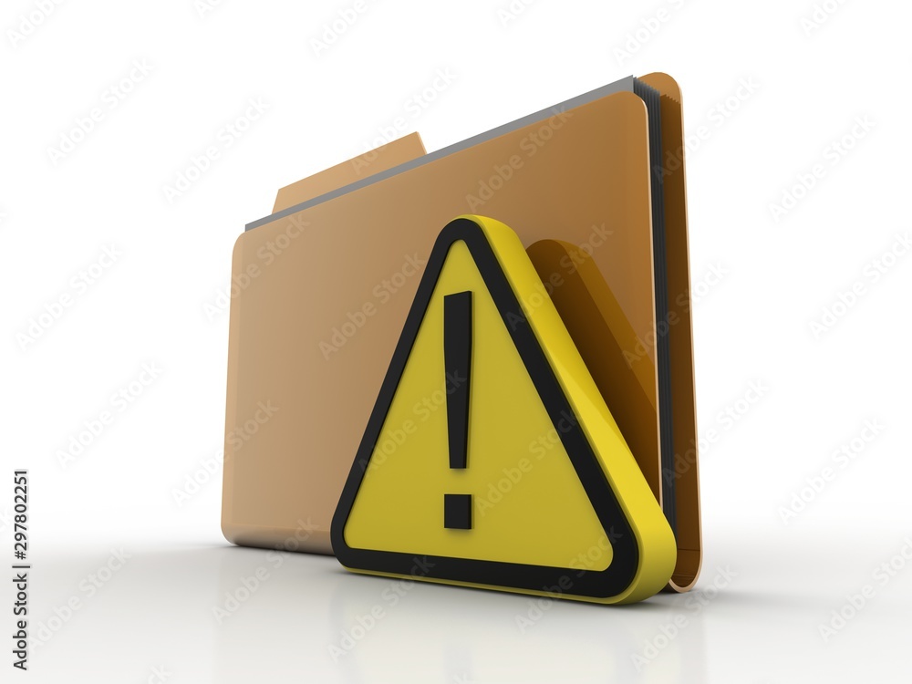Poster 3d rendering folder with exclamation sign