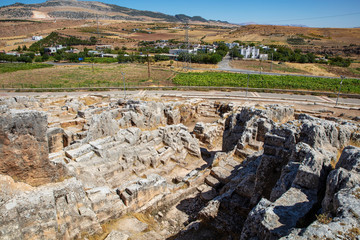 Aerial view of Pirin Ruins. Perre antik kenti, a small town of Commagene Kingdom later an important local center of the Roman Empire. Small town and necropolis. Adiyaman. Turkey