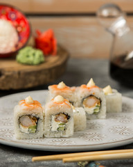 shrimp sushi rolls with shrimp and cucumber