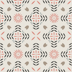 Vector geometric leaf and flower seamless pattern