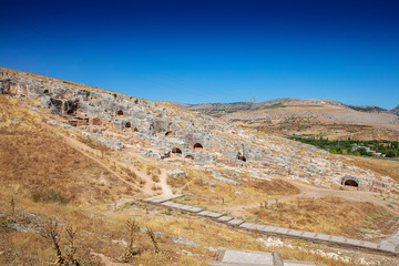 Aerial view of Pirin Ruins. Perre antik kenti, a small town of Commagene Kingdom later an important local center of the Roman Empire. Small town and necropolis. Adiyaman. Turkey