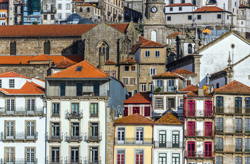 Tenement houses in Ribeira district of Porto, Portugal