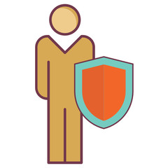 Businessman with Protective shield insurance policy vector icon design