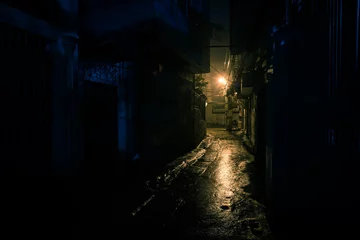 Acrylic prints Narrow Alley Empty and dangerous looking urban back-alley at night time in suburbs Hanoi