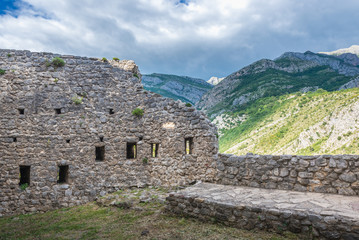 Fototapeta na wymiar Walls of Stari Bar fortress near Bar city in Montenegro