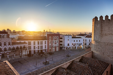 The Spanish city of Badajoz at sunset. The view from the castle.