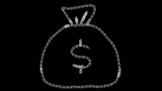 bag icon with money drawn with drawing style on chalkboard, animated footage ideal for compositing and motiongrafics