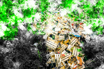 A pile of boxes left on the street. Trash in the city suburbs. Pollution of the environment.