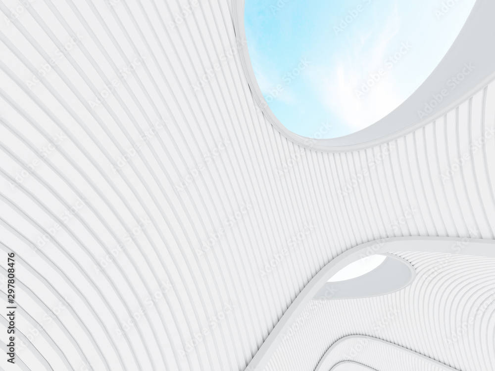 Aufkleber Abstract architectural structure,free form architecture,white building with void roof on blue sky, 3D rendering 