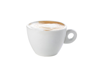 cappuccino coffee with foam in white cup isolated on white background Clipping Path