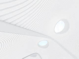 Abstract architectural structure,free form architecture,white building with void roof on blue sky, 3D rendering 