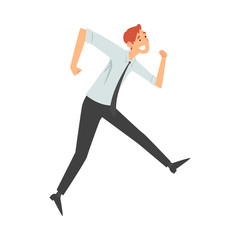 Man in office clothes joyfully runs cartoon vector illustration