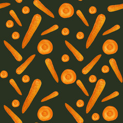 Seamless pattern watercolor hand drawn carrot with cut pieces set.