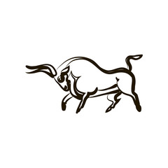 Black and white illustration of an attacking bull