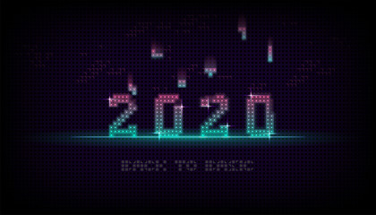 Happy new year 2020 Banner in Tetris Game Style, Back to basic Style