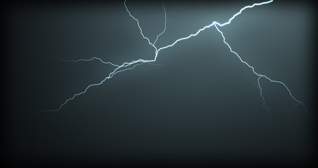 Lightning strikes on a black background with realistic reflections