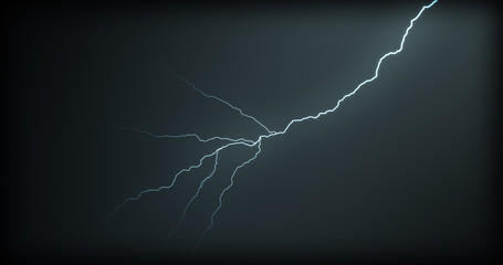 Lightning strikes on a black background with realistic reflections