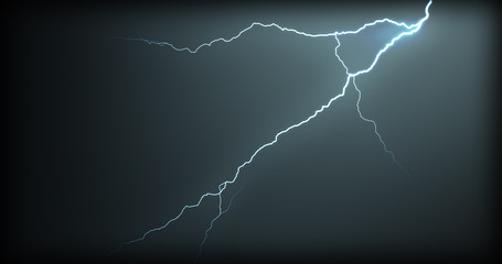Lightning strikes on a black background with realistic reflections