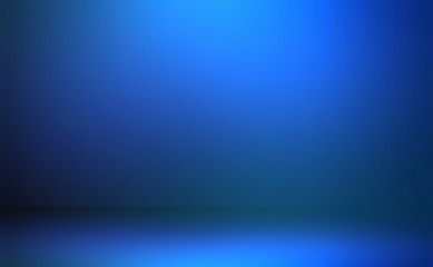 Dark blue blurred 3d background. Secret room illustration. Magical low light on wall and floor. Abstract night studio interior.