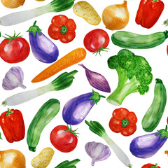 Seamless pattern with watercolor hand-drawn vegetables