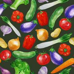 Seamless pattern with watercolor hand-drawn vegetables