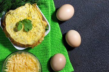 Waffles with eggs, cheese and dill. Chaffle