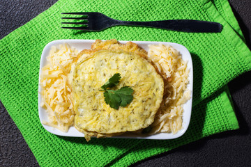 Waffles with eggs, cheese and dill. Chaffle