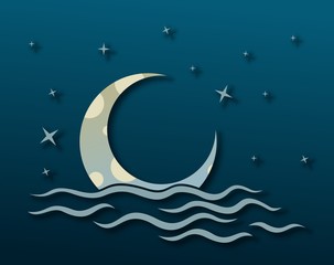 Obraz premium A moon with stars and sea.