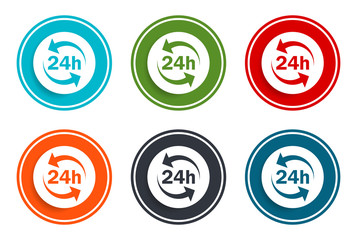 24 hours update icon flat vector illustration design round buttons collection 6 concept colorful frame simple circle set