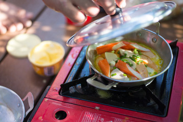 Asian Breakfast Cooking, Suitable food for camping, Close-up