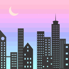 Vapourware style city landscape with pastel colors vanilla sky background 